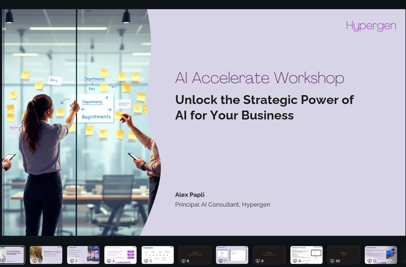 AI Accelerate Workshop structure showing ideation, assessment, and build phases