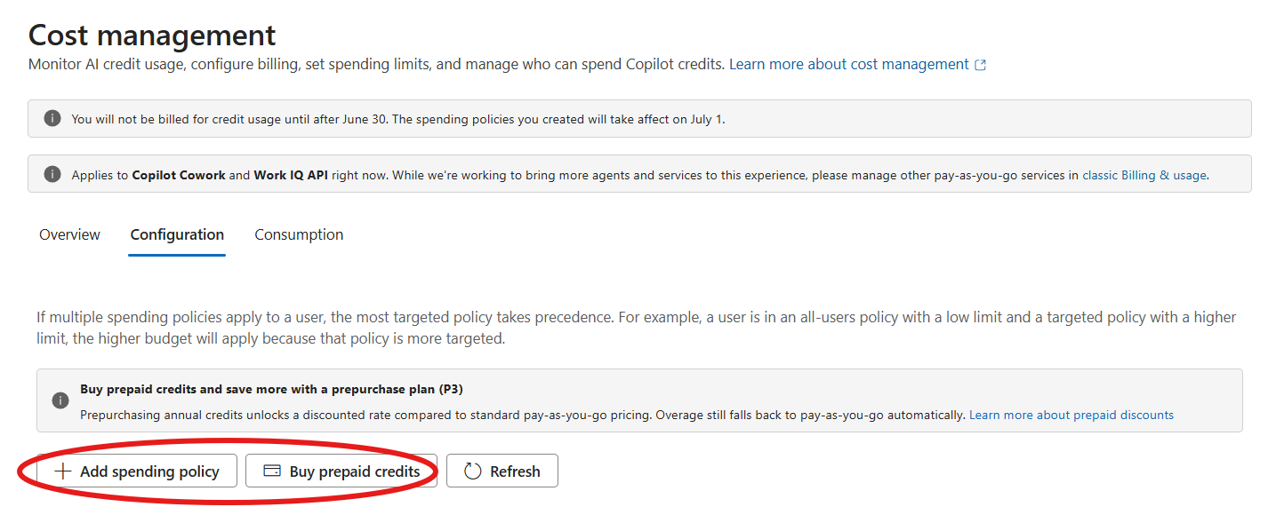 Choosing how to pay and the default subscription under the Cost Management Configuration tab